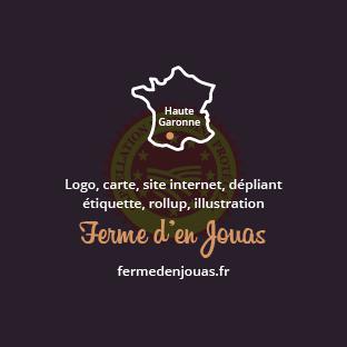 Logo, carte, site internet, dépliant étiquette, rollup, illustration pour la Ferme d'En Jouas, producteur en Tarn-et-Garonne