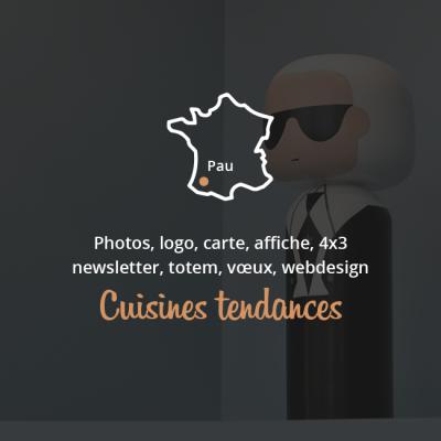 Photos, logo, carte, affiche, 4x3 newsletter, totem, vœux, webdesign pour Cuisines Tendances à Pau